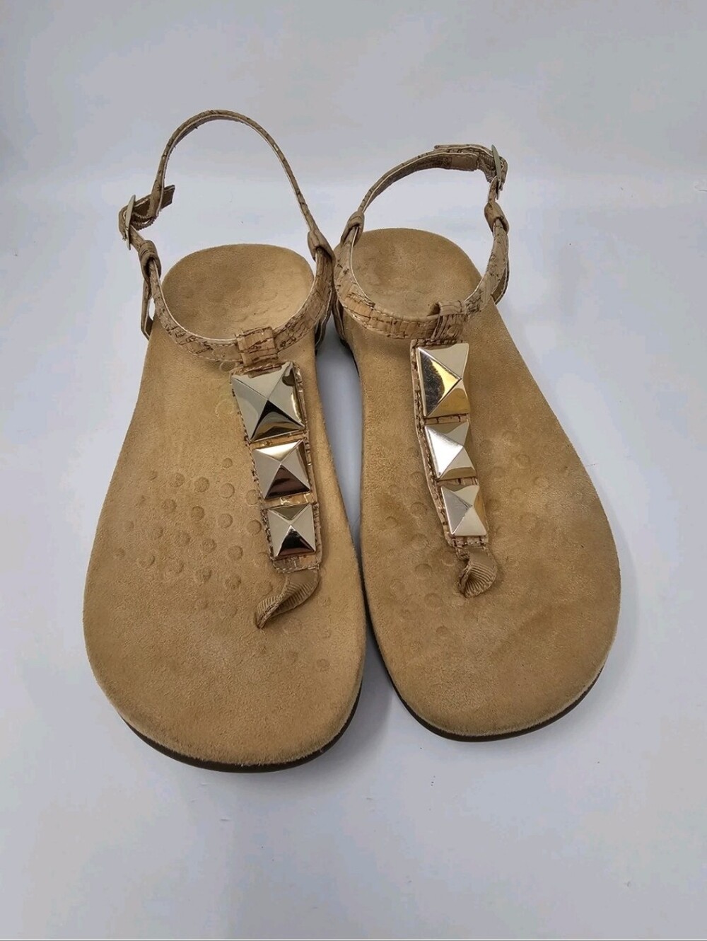 Vionic Nala Gold Leather Cork Buckle Studded Thong Size 8